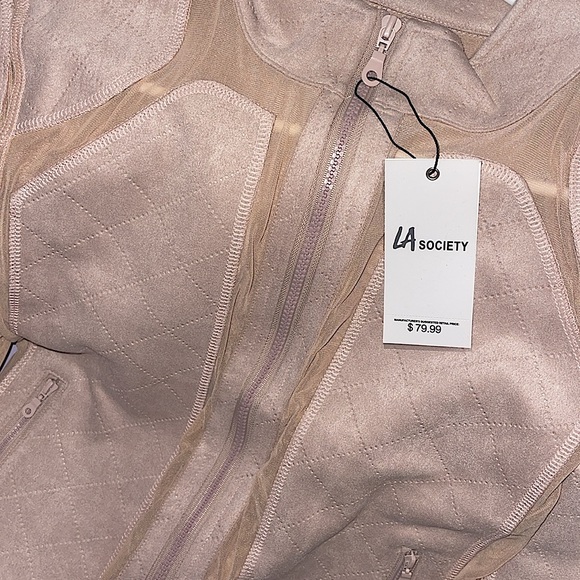 🆕🌿🤍LA SOCIETY: WHITE Suede Quilted Zip Up Jacket w/Mesh Panel LARGE - Picture 9 of 13